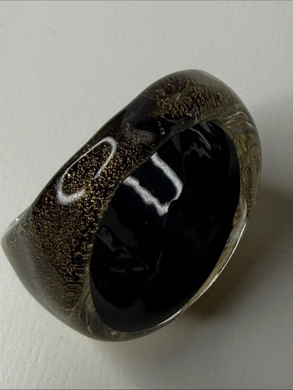 Vintage Wide glass Statement Ring in Metallic Gold drops of glitter